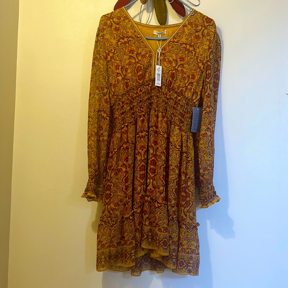 Max Studio Gold V-Neck Smock Dress